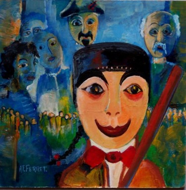 Painting titled "guignol et les ombr…" by Anne-Frédérique Ferret, Original Artwork, Oil