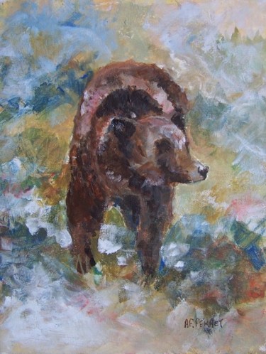 Painting titled "grrr... Grizzly en…" by Anne-Frédérique Ferret, Original Artwork, Oil