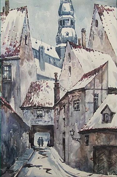 Картина под названием "В узких улочках Риги" - Андрей Мазин, Подлинное произведение искусства