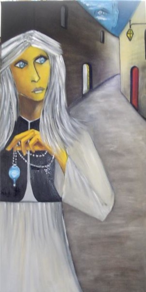 Painting titled "Le Pendule" by Annie Fontaine, Original Artwork, Oil