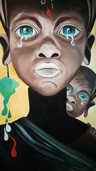 Pintura titulada "AMOR DE MADRE" por África Gil, Obra de arte original, Oleo