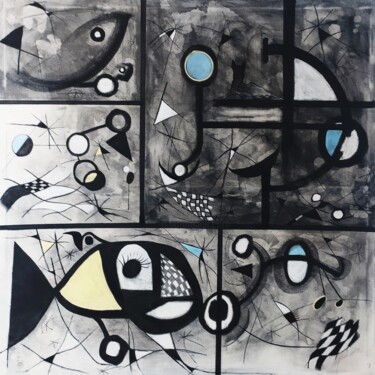Drawing titled "ACUARIO IMAGINARIO" by África Gil, Original Artwork, Charcoal Mounted on Wood Stretcher frame
