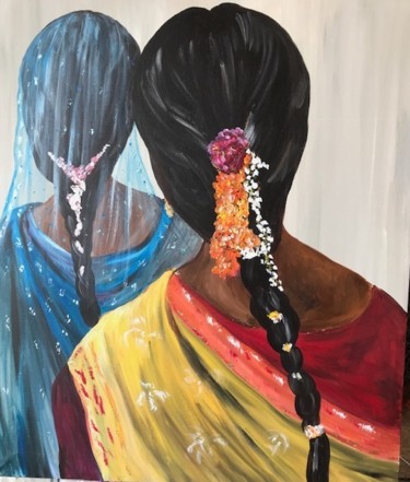 Pittura intitolato "coiffure indienne" da Christine Daviles, Opera d'arte originale, Acrilico