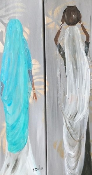 Painting titled "les saris" by Christine Daviles, Original Artwork, Acrylic