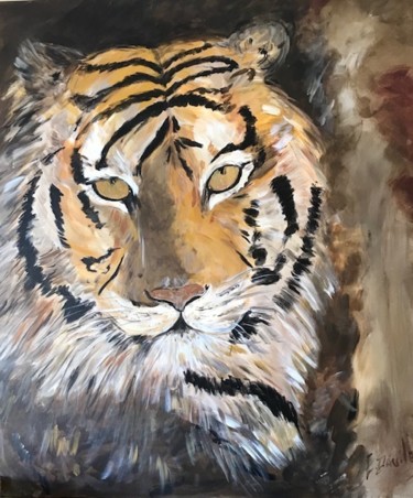 Malarstwo zatytułowany „le tigre” autorstwa Christine Daviles, Oryginalna praca, Akryl