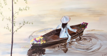 Pintura intitulada "Balade sur le Mékong" por Christine Daviles, Obras de arte originais, Acrílico