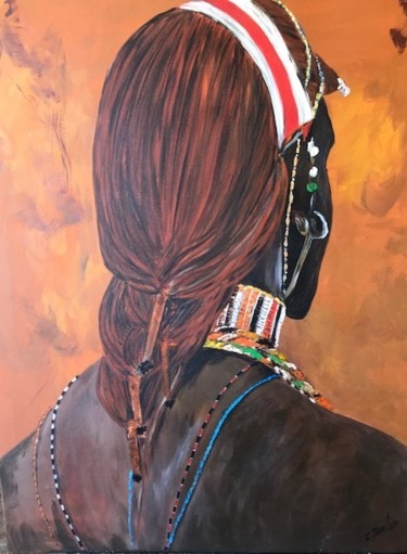 Peinture intitulée "guerrier masaï" par Christine Daviles, Œuvre d'art originale, Acrylique
