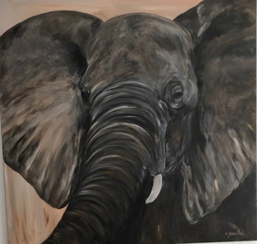 Painting titled "éléphant, masai mara" by Christine Daviles, Original Artwork, Acrylic