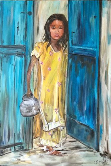 Painting titled "fillette indienne" by Christine Daviles, Original Artwork, Acrylic