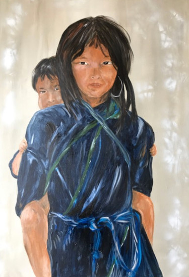 Peinture intitulée "fillette vietnamien…" par Christine Daviles, Œuvre d'art originale, Acrylique