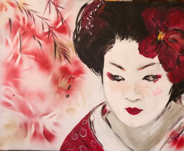 Malarstwo zatytułowany „japon” autorstwa Christine Daviles, Oryginalna praca, Akryl Zamontowany na Drewniana rama noszy