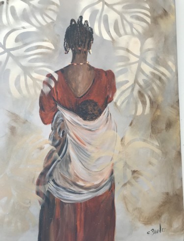 Painting titled "la Mère africaine" by Christine Daviles, Original Artwork, Acrylic Mounted on Wood Stretcher frame