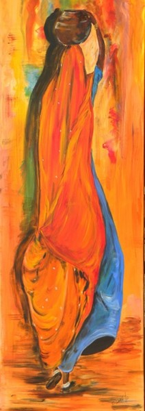 Peinture intitulée "Indienne à la cruche" par Christine Daviles, Œuvre d'art originale