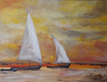 Painting titled "La plage" by Christine Daviles, Original Artwork