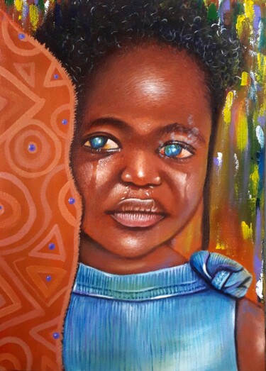 Malerei mit dem Titel ""A child's silent c…" von Afrifa Anane, Original-Kunstwerk, Acryl Auf Keilrahmen aus Holz montiert