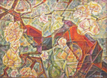 Pittura intitolato "Цветение сакуры" da Mikhail Astafev, Opera d'arte originale, Olio