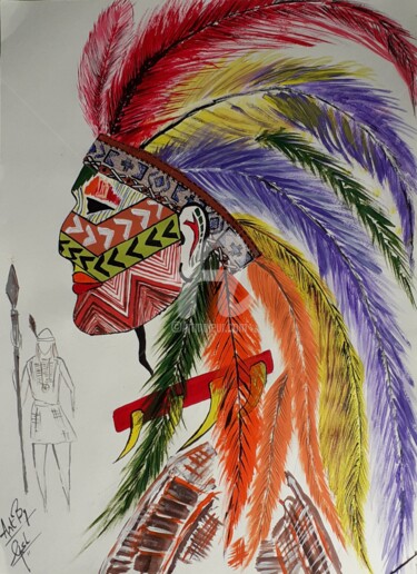 Painting titled "Red Indian WHITE" by Afzal Shaikh, Original Artwork, Acrylic