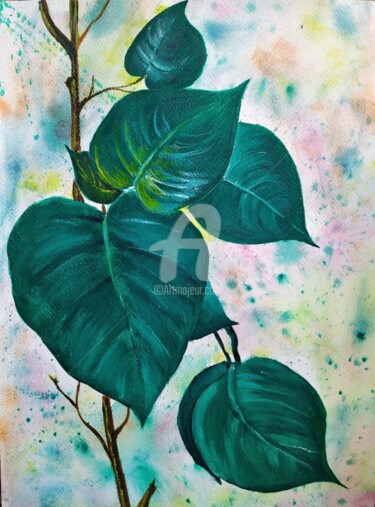 Painting titled "Money Plant Vastu" by Afzal Shaikh, Original Artwork, Acrylic