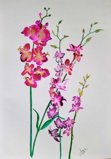 Pintura titulada "Orchids Feng Shui" por Afzal Shaikh, Obra de arte original, Acrílico