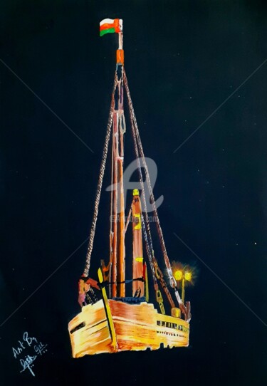 Painting titled "Dhow Oman" by Afzal Shaikh, Original Artwork, Acrylic