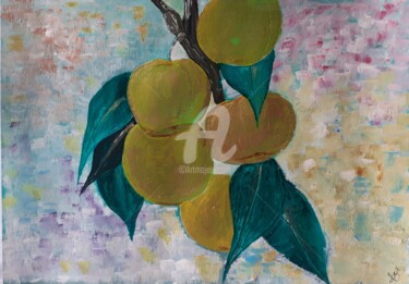 Painting titled "Golden Pears" by Afzal Shaikh, Original Artwork, Acrylic