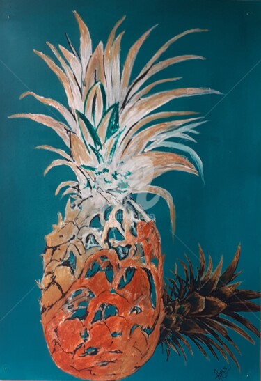 Painting titled "Pine Apple Feng Shui" by Afzal Shaikh, Original Artwork, Acrylic