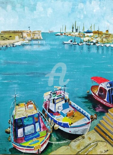 Malerei mit dem Titel "Caique Boat" von Afzal Shaikh, Original-Kunstwerk, Acryl