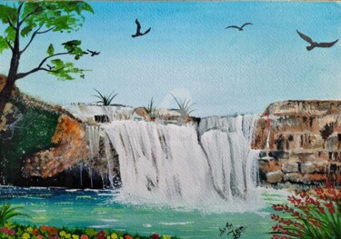 Malerei mit dem Titel "Waterfall" von Afzal Shaikh, Original-Kunstwerk, Acryl