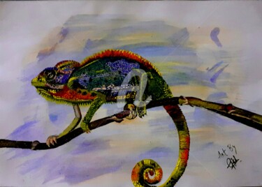 Painting titled "Chameleon" by Afzal Shaikh, Original Artwork, Acrylic