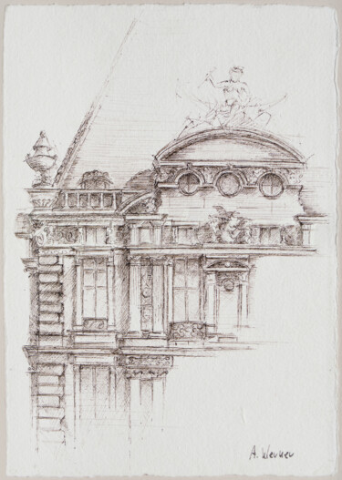 Desenho intitulada "Louvre-Pavillon de…" por Aga Werner, Obras de arte originais, Tinta