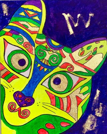 Painting titled "Cat pop art 24 x 30" by Agarti Art, Original Artwork, Acrylic