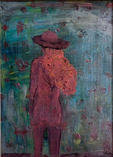 Painting titled "La femme a chapeau" by Agata Caliendo Krystkowiak, Original Artwork, Oil