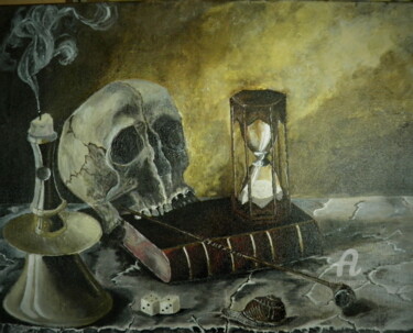 Painting titled "Memento mori" by Agata Małgorzata Klos, Original Artwork, Acrylic Mounted on Wood Panel