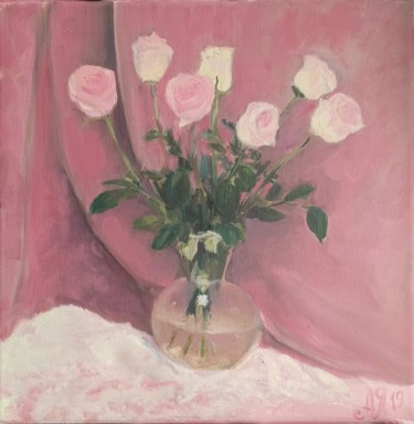 Peinture intitulée "Розы на розовом ros…" par Agatha Ya Sokolova, Œuvre d'art originale, Huile