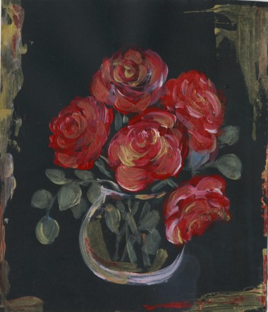 Painting titled "Roses with Golden h…" by Agatha Ya Sokolova, Original Artwork, Acrylic