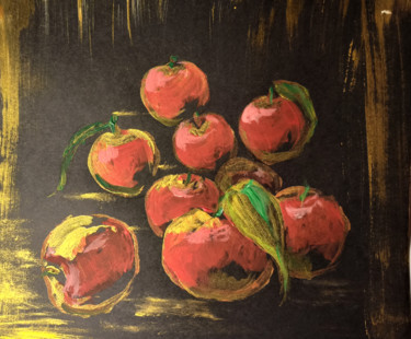 Painting titled "Apples with golden…" by Agatha Ya Sokolova, Original Artwork, Acrylic
