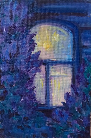 Painting titled "May Night" by Agatha Ya Sokolova, Original Artwork, Oil Mounted on Other rigid panel