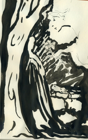 Zeichnungen mit dem Titel "Annunciation" von Agatha Ya Sokolova, Original-Kunstwerk, Tinte