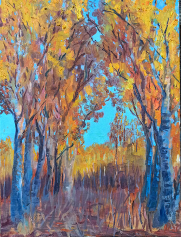 Painting titled "Until the birches f…" by Agatha Ya Sokolova, Original Artwork, Oil Mounted on Wood Stretcher frame