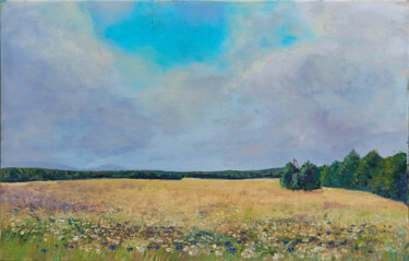 Painting titled "The field promises…" by Agatha Ya Sokolova, Original Artwork, Oil Mounted on Wood Stretcher frame