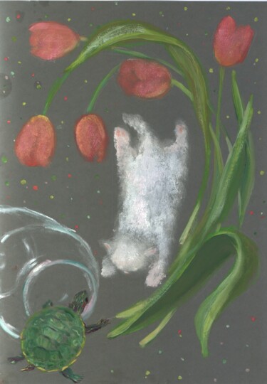 Disegno intitolato "sudden  Cat in mome…" da Agatha Ya Sokolova, Opera d'arte originale, Olio
