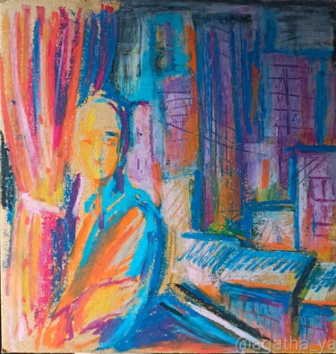 Pittura intitolato "Boring evening" da Agatha Ya Sokolova, Opera d'arte originale, Pastello