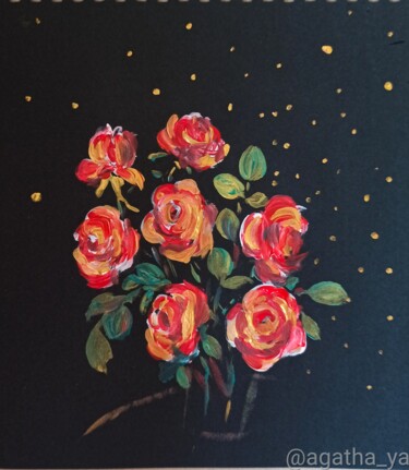 Malerei mit dem Titel "Roses with gold hig…" von Agatha Ya Sokolova, Original-Kunstwerk, Acryl