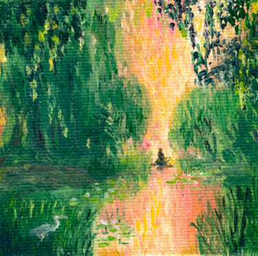 Painting titled "Herons on the lake" by Agatha Ya Sokolova, Original Artwork, Oil Mounted on Wood Panel