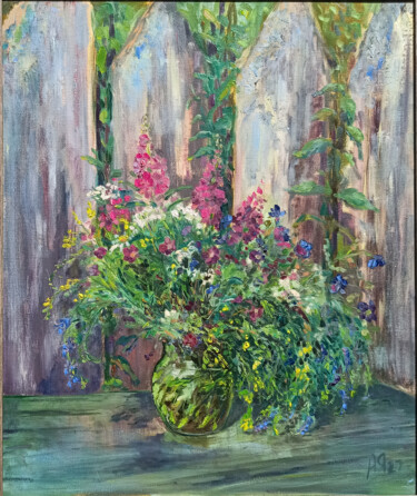 Картина под названием "Field bouquet Frame…" - Agatha Ya Sokolova, Подлинное произведение искусства, Масло Установлен на Дер…