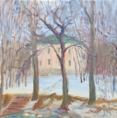 Painting titled "Spring in the manor" by Agatha Ya Sokolova, Original Artwork, Oil Mounted on Wood Stretcher frame