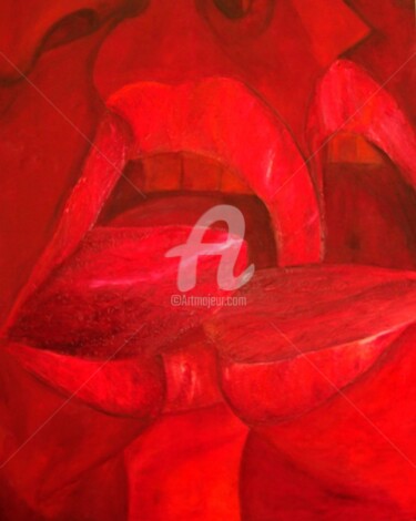 Painting titled "red megera" by Agatino Raciti, Original Artwork, Oil Mounted on Wood Panel