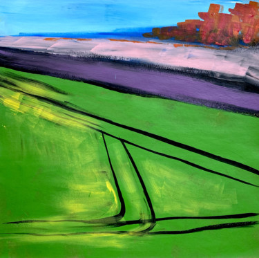 Road through the field Peinture intitulée "Road through the fi…" par Elena Aleksandrova, Œuvre d'art originale, Acrylique
