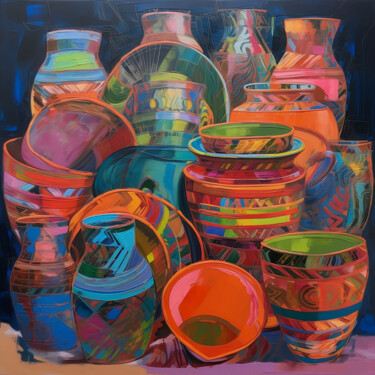 Painting titled "Pottery through a P…" by Elena Aleksandrova, Original Artwork, Digital Print