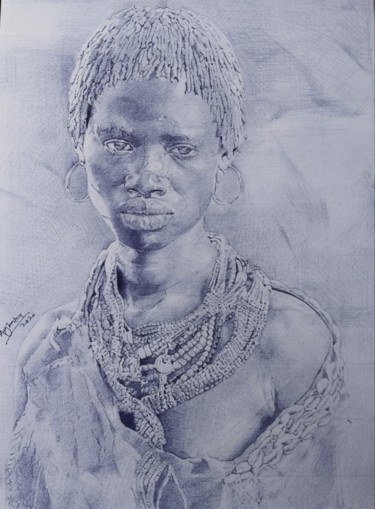 Drawing titled "Woman" by Oryiman Agbaka, Original Artwork, Ballpoint pen